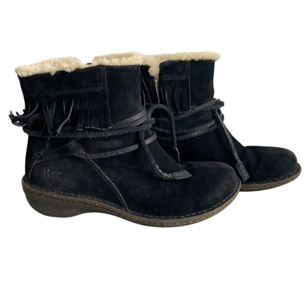 Ugg Gaviota Suede Sheepskin Fringe Ankle Boots Sz 7